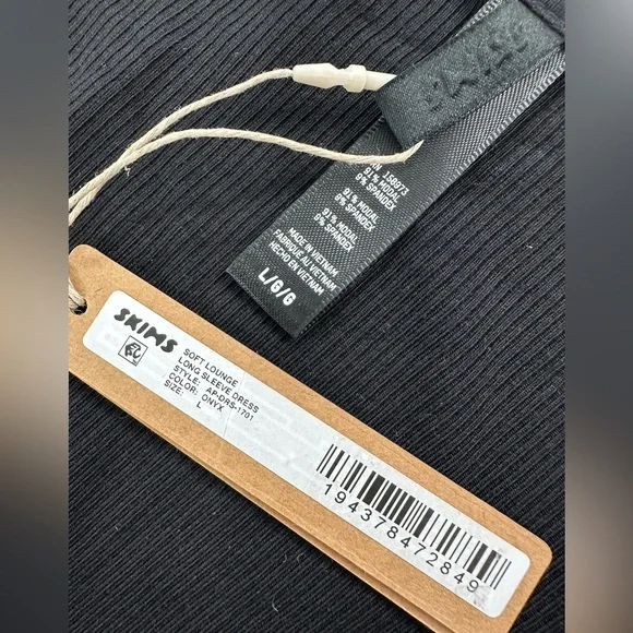 NWT Skims Soft Lounge Long Sleeve Dress Onyx Black Maxi Stretch Ribbed Bodycon L - Picture 6 of 10